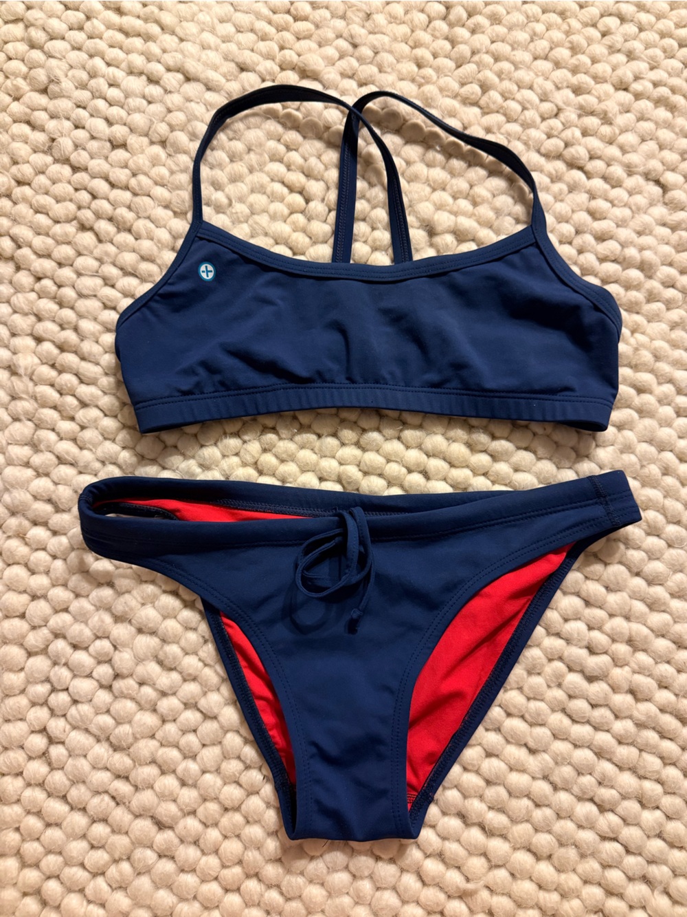 Navy Blue Two-Piece Swim Bikini with Red Lining- Lifeguard